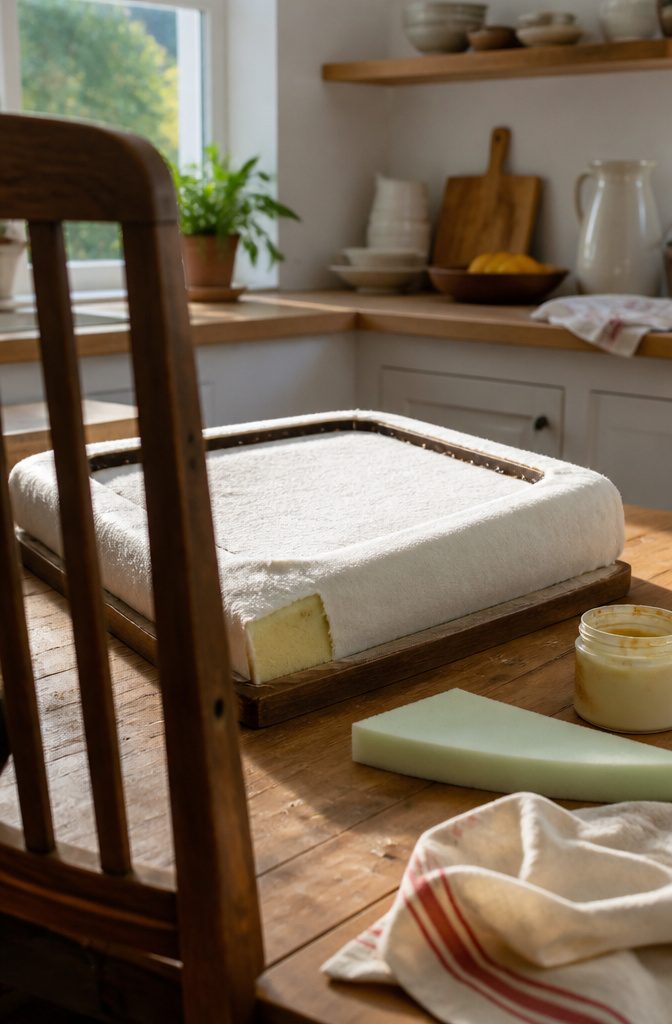 How to Reupholster Kitchen Chairs in 8 Steps 4 Seat base on foam with a traced cutting line