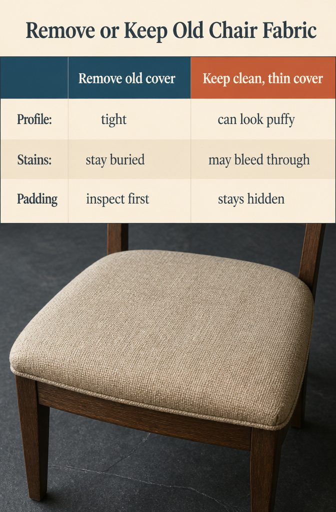 How to Reupholster Kitchen Chairs in 8 Steps 12 Kitchen chair seat with old fabric removed to reveal its padding