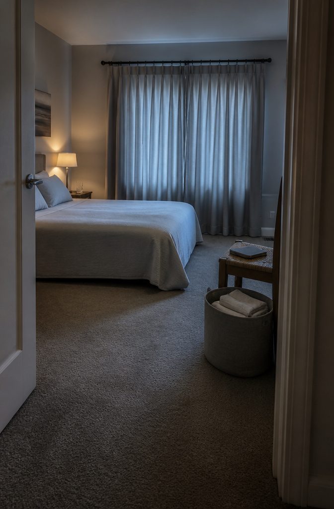 How to Set Up a Guest Room: 7 Steps to Get It Right 8 Guest room with a neatly made bed and curtains drawn across the window