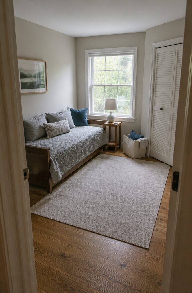 How to Set Up a Guest Room: 7 Steps to Get It Right 2 Guest sleeping area arranged in a multipurpose room