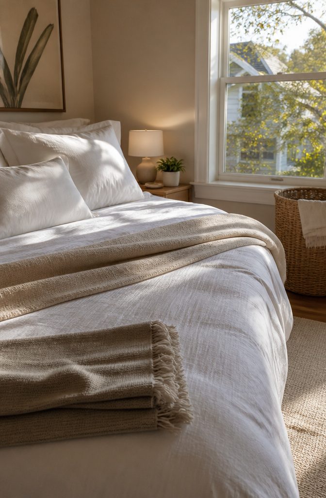 How to Set Up a Guest Room: 7 Steps to Get It Right 3 Guest bed with clean sheets, layered pillows, and a folded blanket