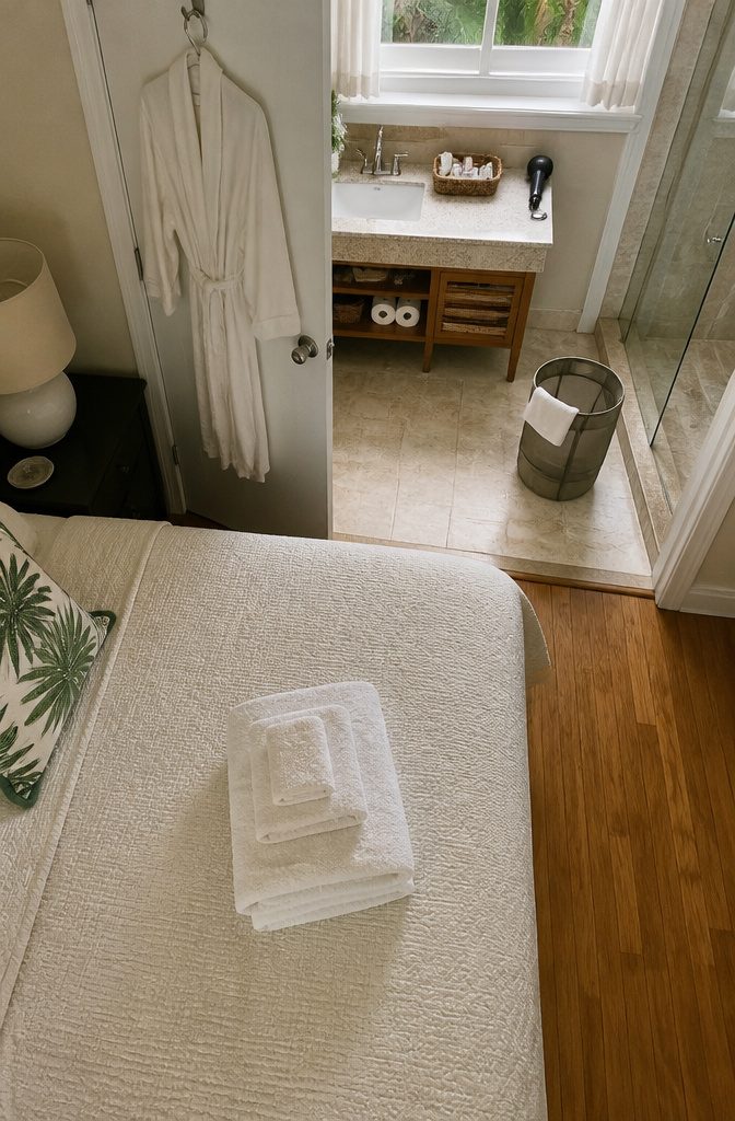 How to Set Up a Guest Room: 7 Steps to Get It Right 6 Guest bed with folded towels and a basket of travel toiletries