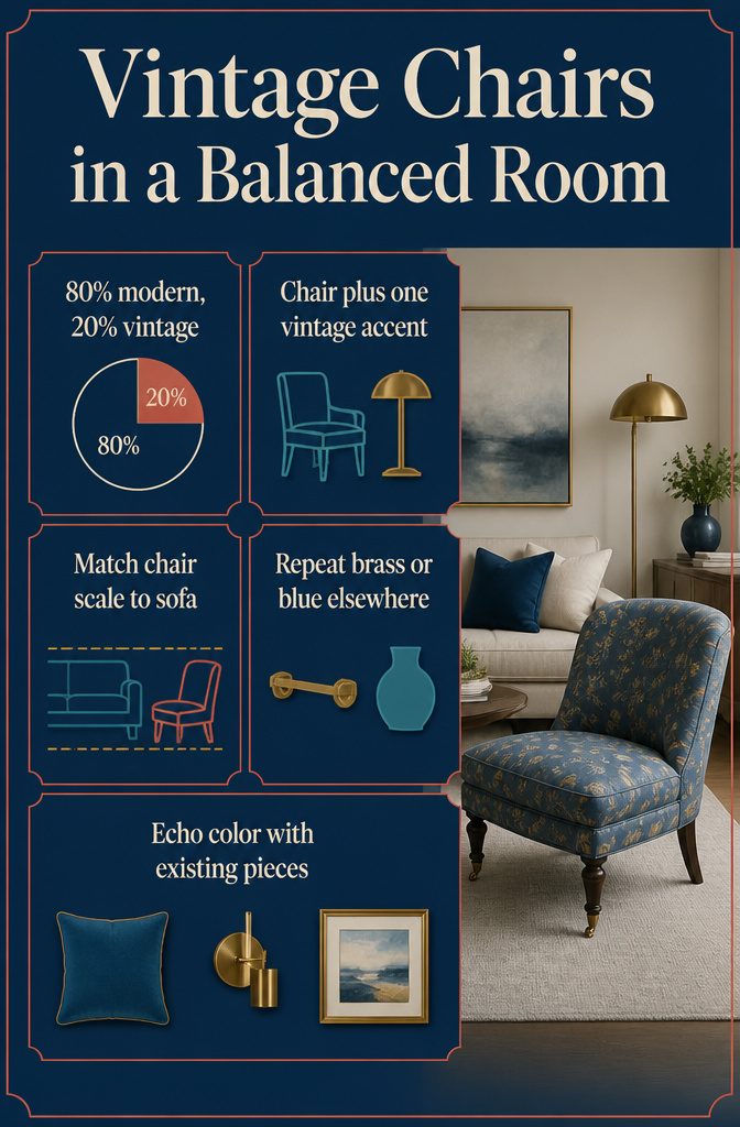 10 Ways to Style Vintage Chairs in Any Room 13 Vintage chair beside modern furniture in a balanced living room