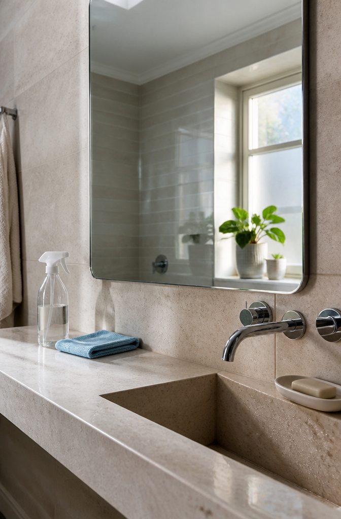 How to Write on Mirrors: 6 Steps for Clean, Readable Text 3 Clean mirror above a console with folded microfiber cloth and glass cleaner
