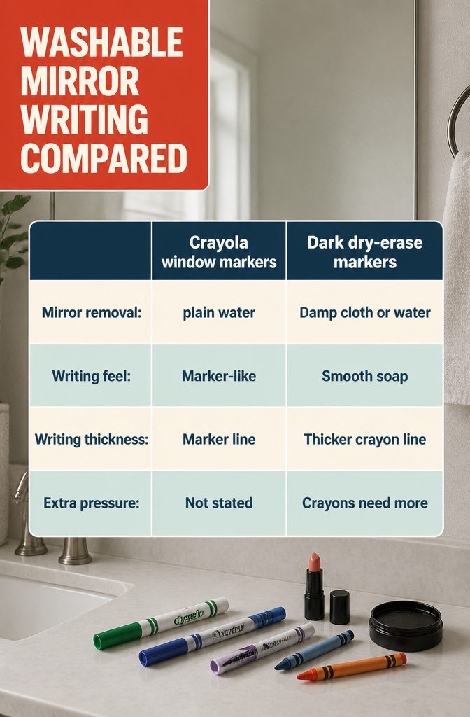 How to Write on Mirrors: 6 Steps for Clean, Readable Text 9 Mirror writing comparison chart listing window markers dry-erase markers soap lipstick and crayons