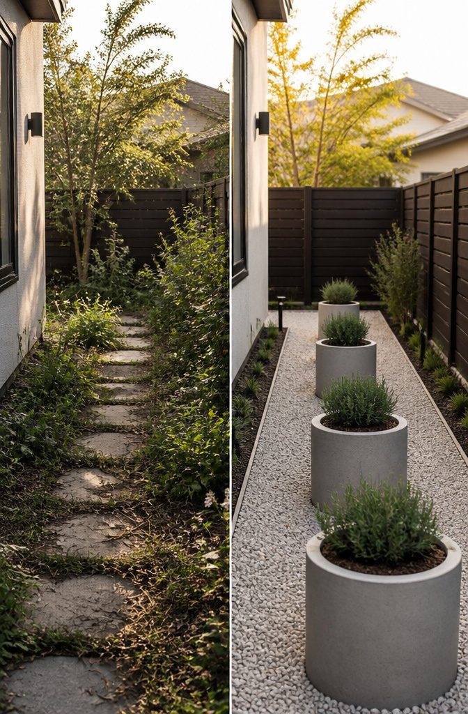 12 Small Yard Landscaping Ideas for Every Outdoor Space 9 Matching planters creating a clean look on a patio.