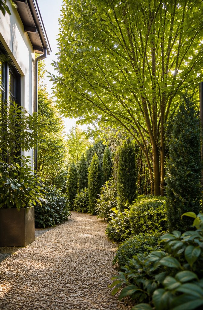 12 Small Yard Landscaping Ideas for Every Outdoor Space 13 Mixed-height shrubs and trees providing privacy in a small yard.
