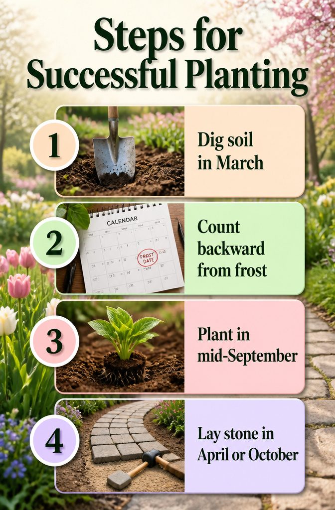 12 Small Yard Landscaping Ideas for Every Outdoor Space 16 Steps for successful planting laid out on a garden plan.